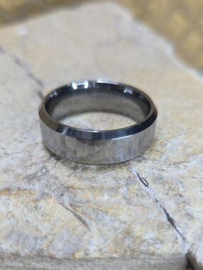 Tungsten titanium wedding band Hammered Faceted Metal Band Ring 12